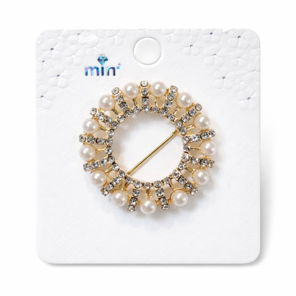 ✨ Elegant Pearl & Crystal Wreath Brooch | Gold-Tone Luxe Statement Pin ✨ - Picture 2 of 2